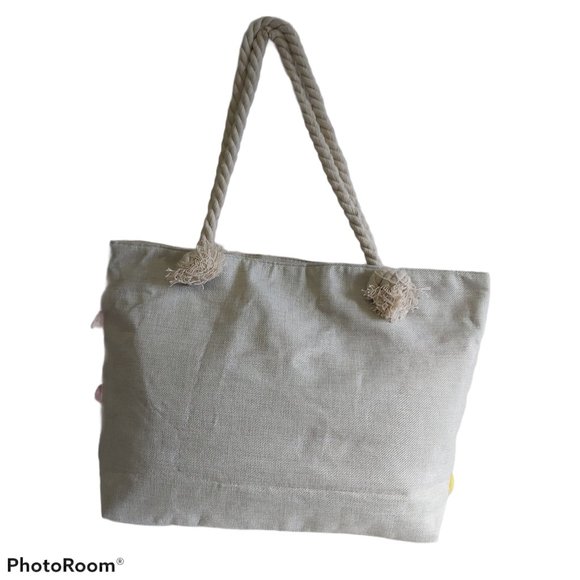 NWOT large Canvas Tote Beach bag colorful tassels - Picture 2 of 14